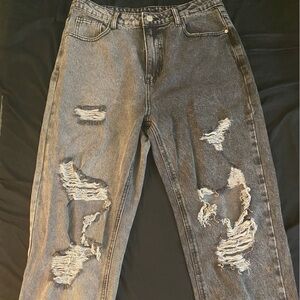 Two-Toned Grey & Black Mom Jeans - Size L, New!